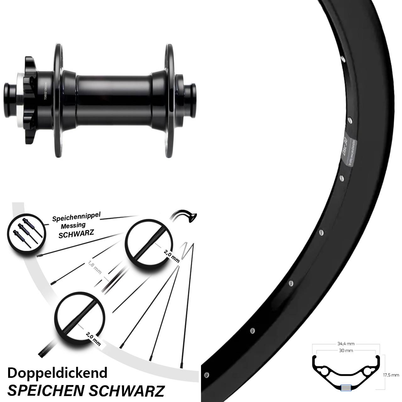 Vorderrad 27,5 Zoll Ryde Disc 30 Novatec D341 15x110