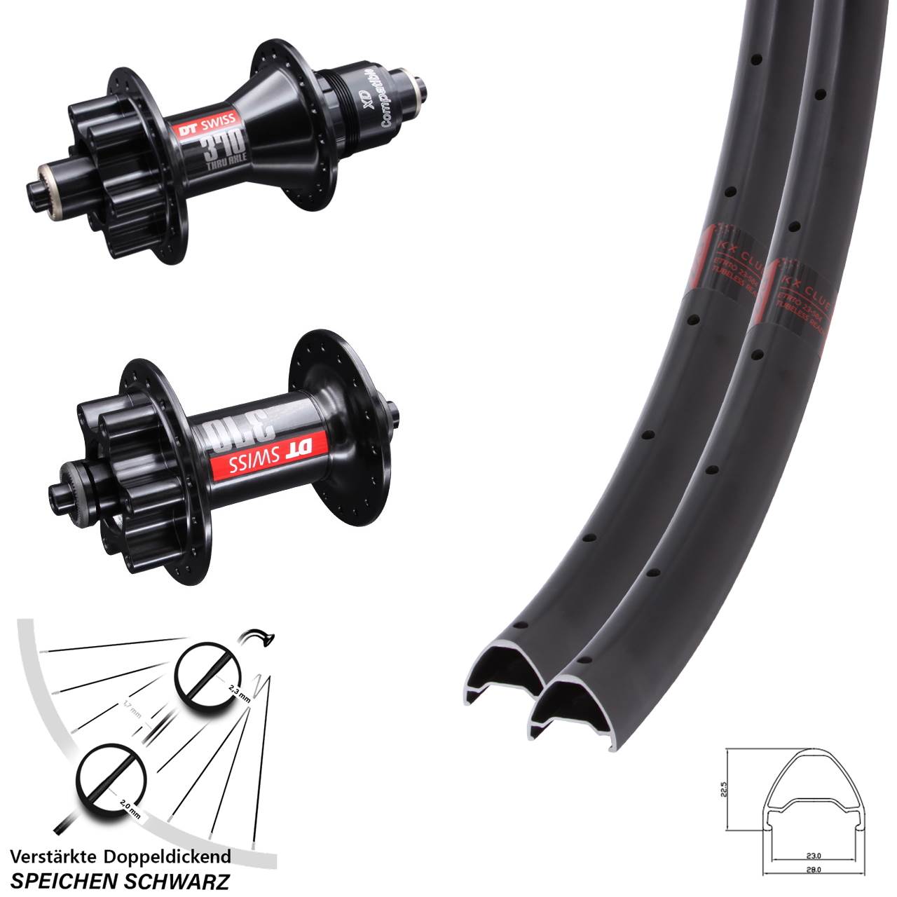 26 Zoll KX Clue DT Swiss 370 Disc Laufrad-Satz für Schnellspanner XD