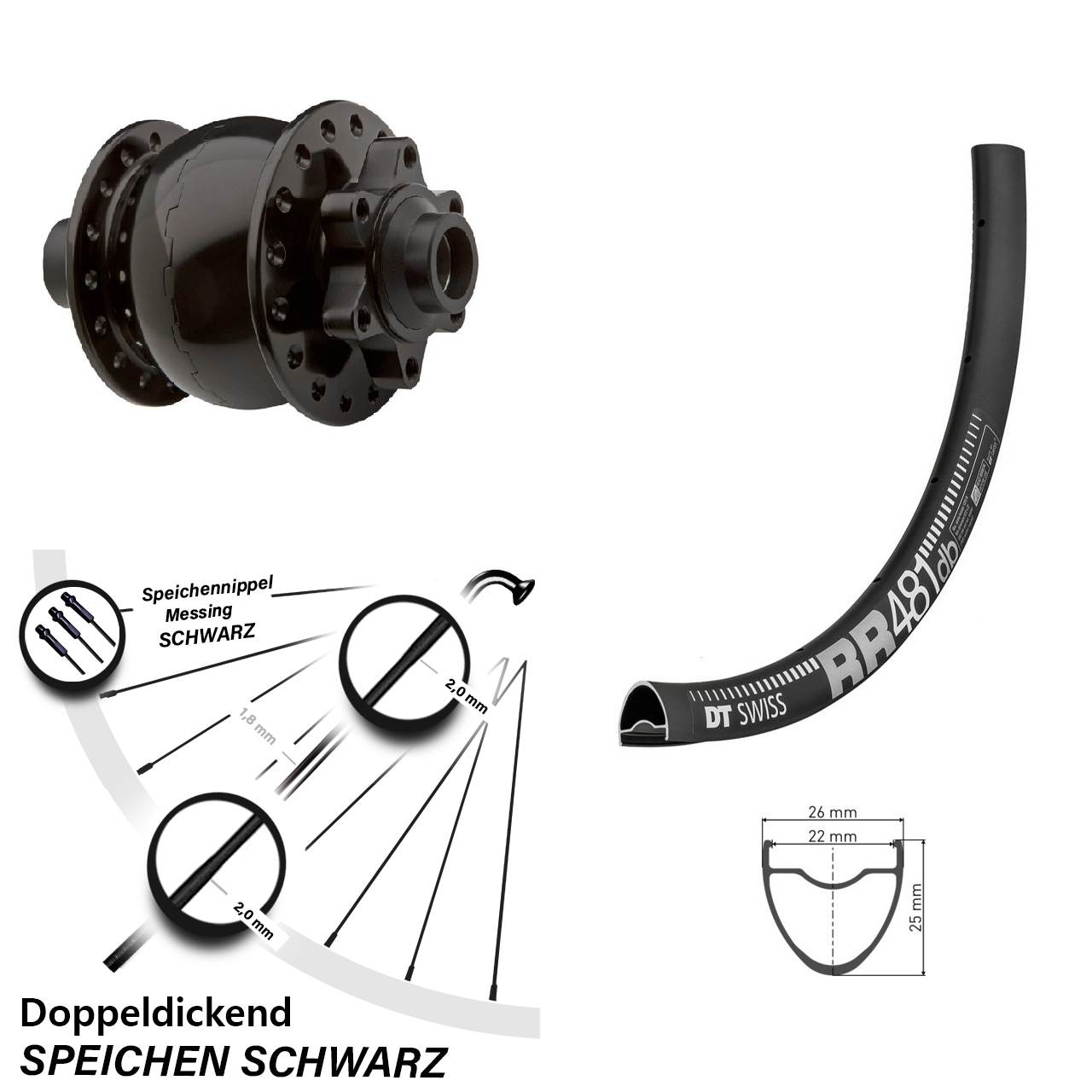 Disc Vorderrad mit Nabendynamo 28 Zoll DT Swiss RR 481 SON 28 15x100