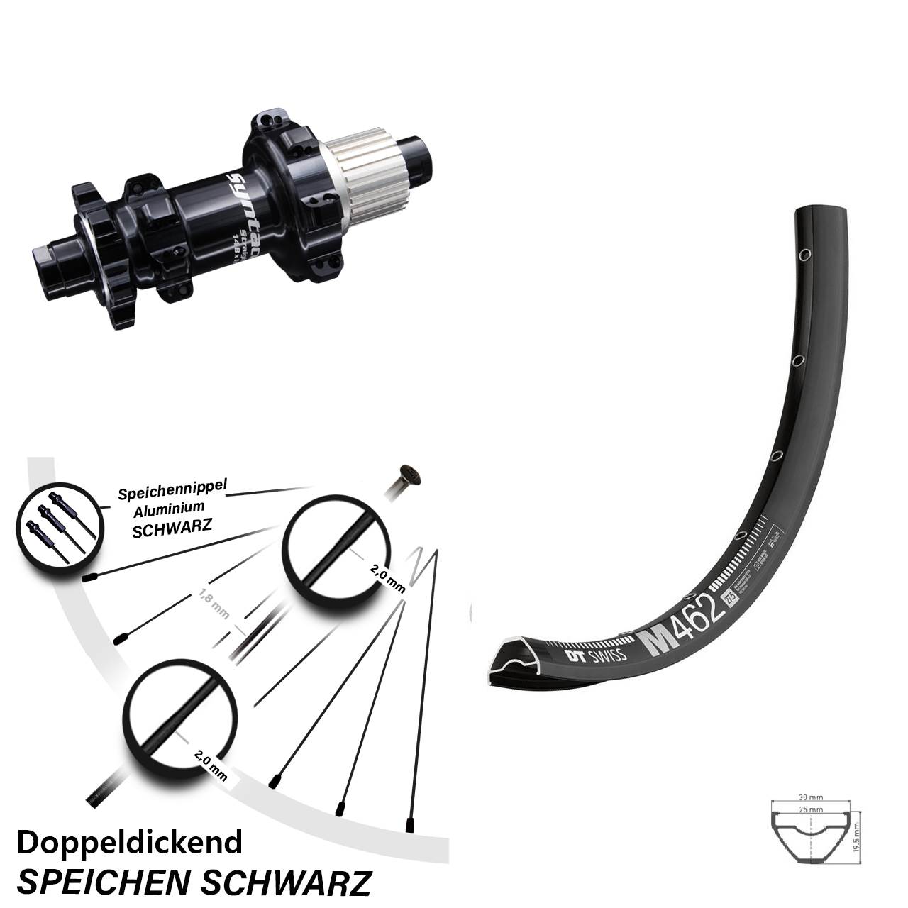 29 Zoll Hinterrad DT Swiss M462 mit Syntace Boost 6-Loch Micro Spline Straightpull