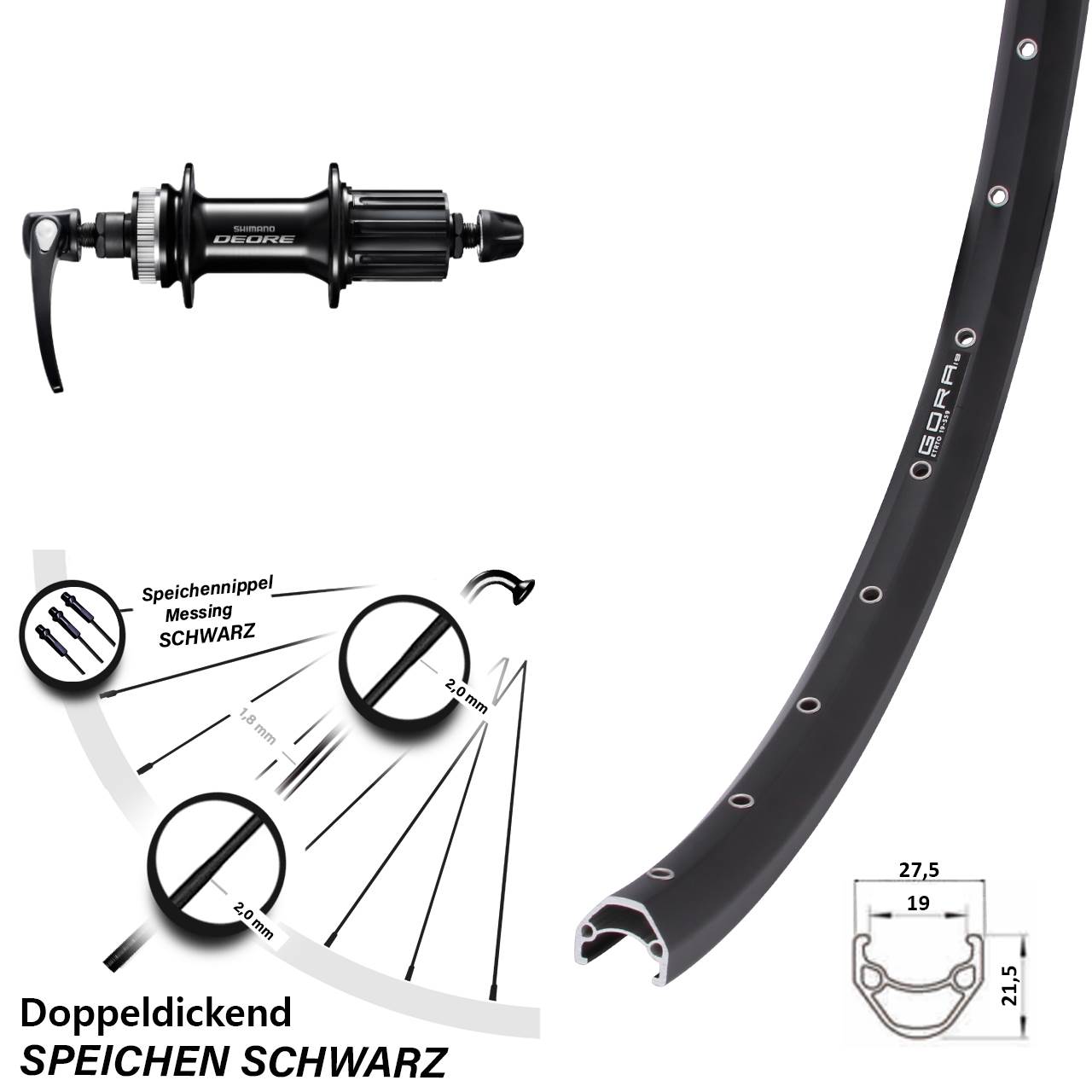 Hinterrad Centerlock 26 Zoll Gora 19 Shimano FH-M6000 8-11 fach QR