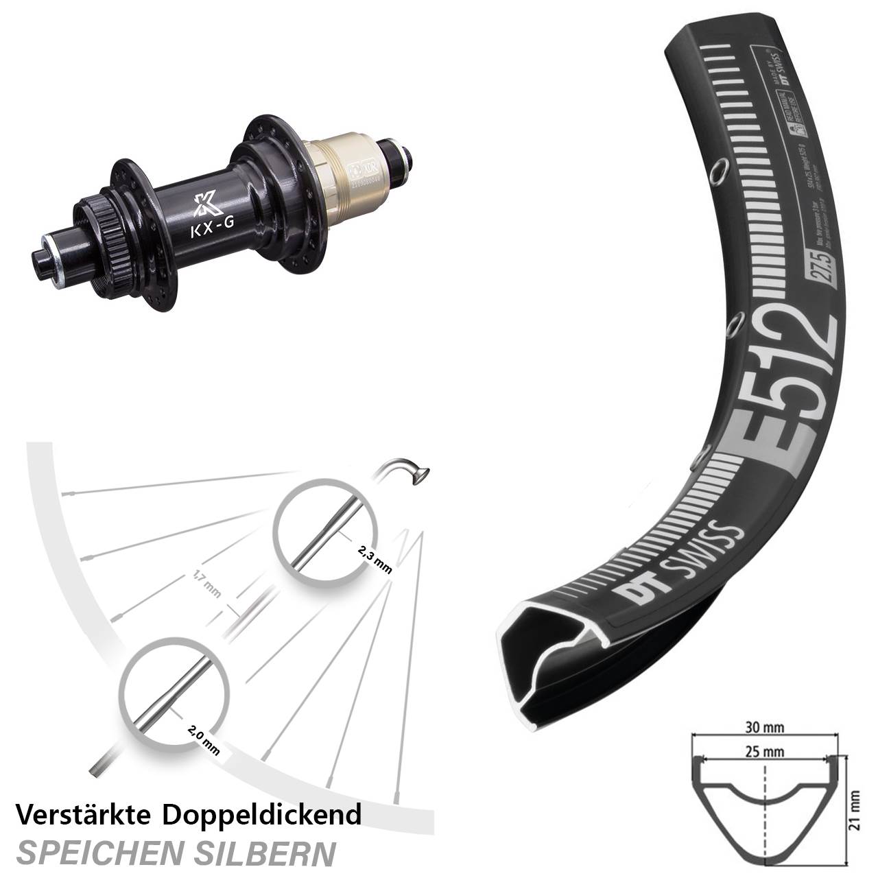 Centerlock Hinterrad 29 Zoll DT Swiss E512 KX-G XDR für Schnellspanner