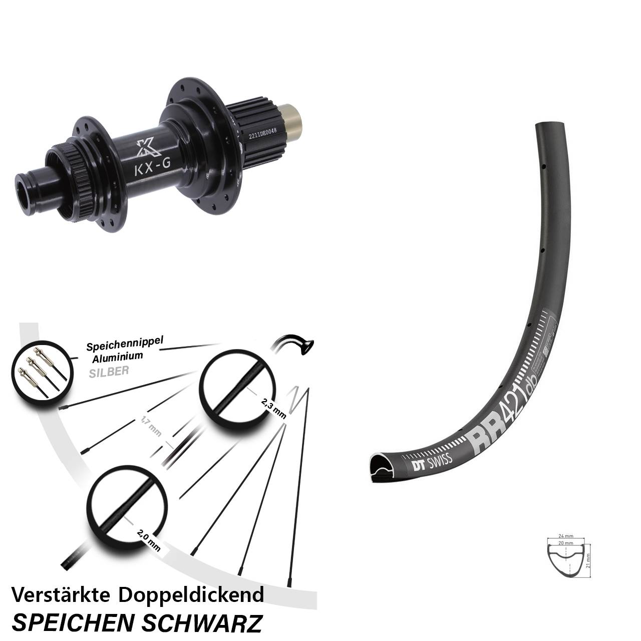 DT Swiss RR 421 KX-G Steckachse 28 Zoll Hinterrad Centerlock 12x142 Shimano Micro Spline
