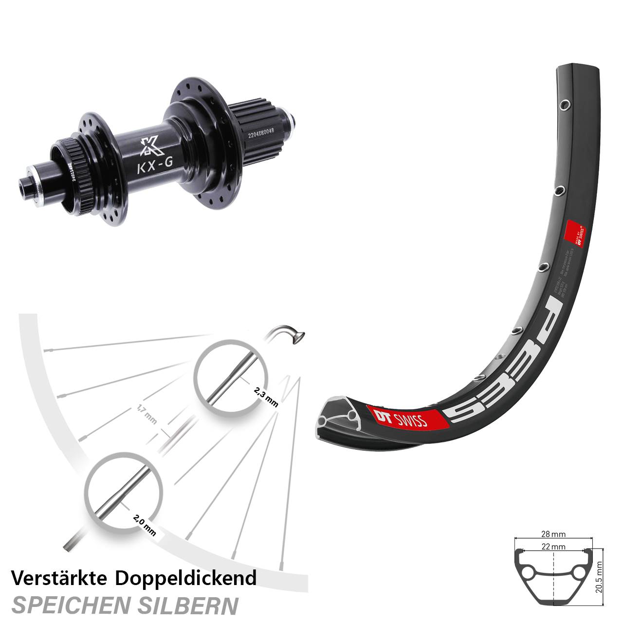 DT Swiss 533d KX-GS verstärkt 29 Zoll Centerlock Hinterrad QR Micro Spline