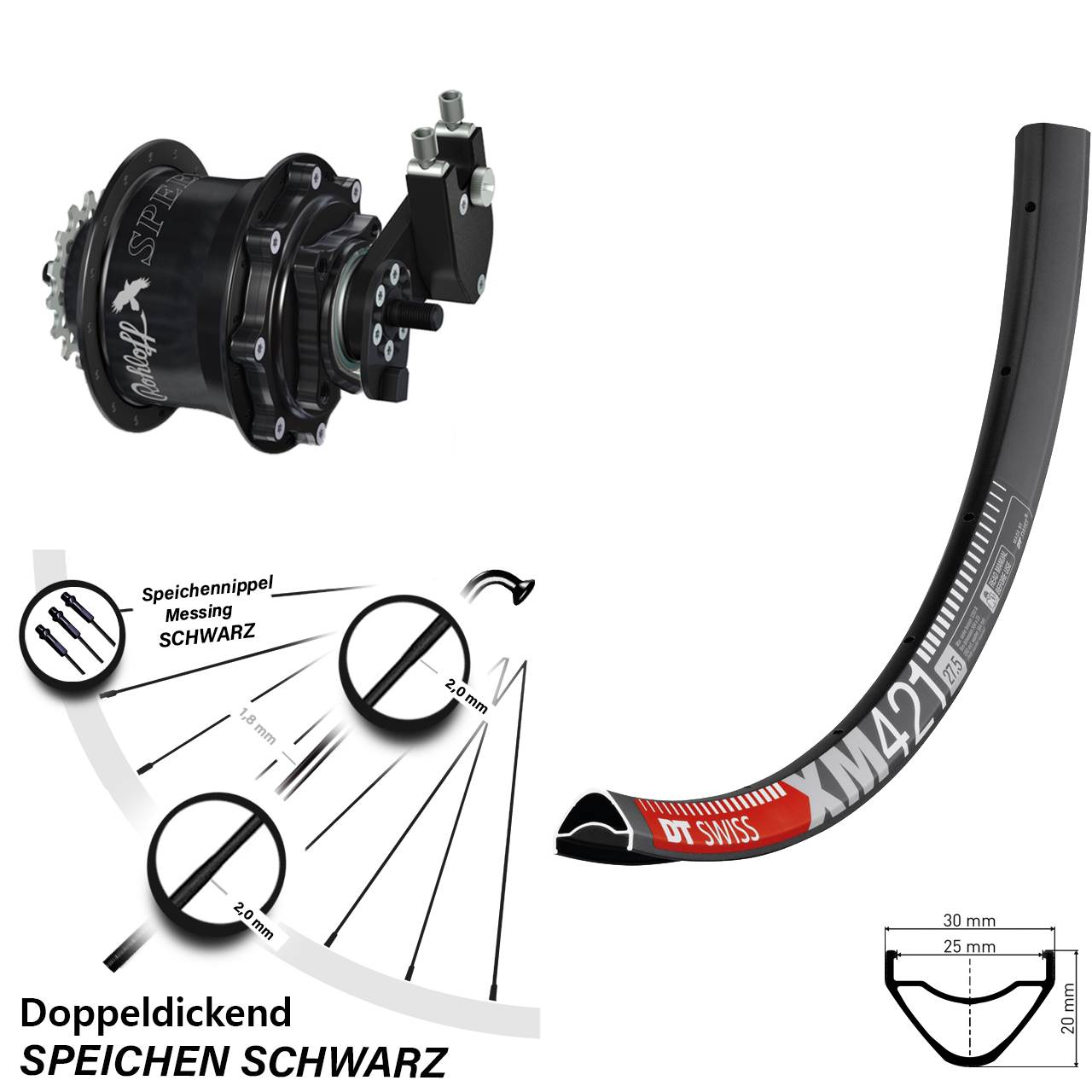 Hinterrad 29 Zoll DT Swiss XM 421 Disc Rohloff Speedhub 500/14 TS DB OEM Tandem schwarz