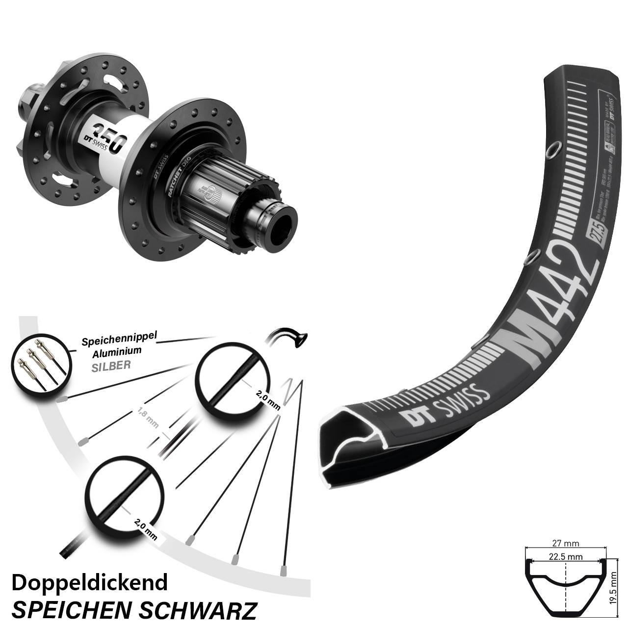 Disc Hinterrad 12x148 28 Zoll DT Swiss M442 350 DEG 72 Micro Spline