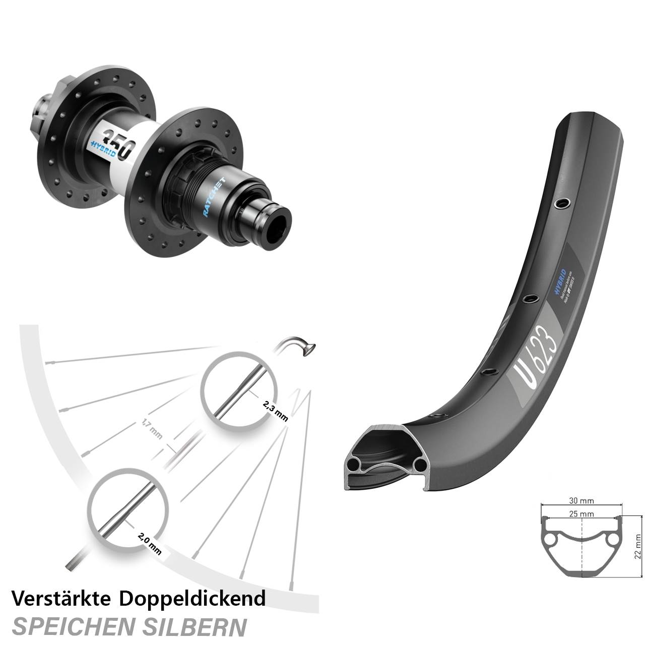 DT Swiss U623-350 Hybrid 28 Zoll Disc Hinterrad 12x148 XD