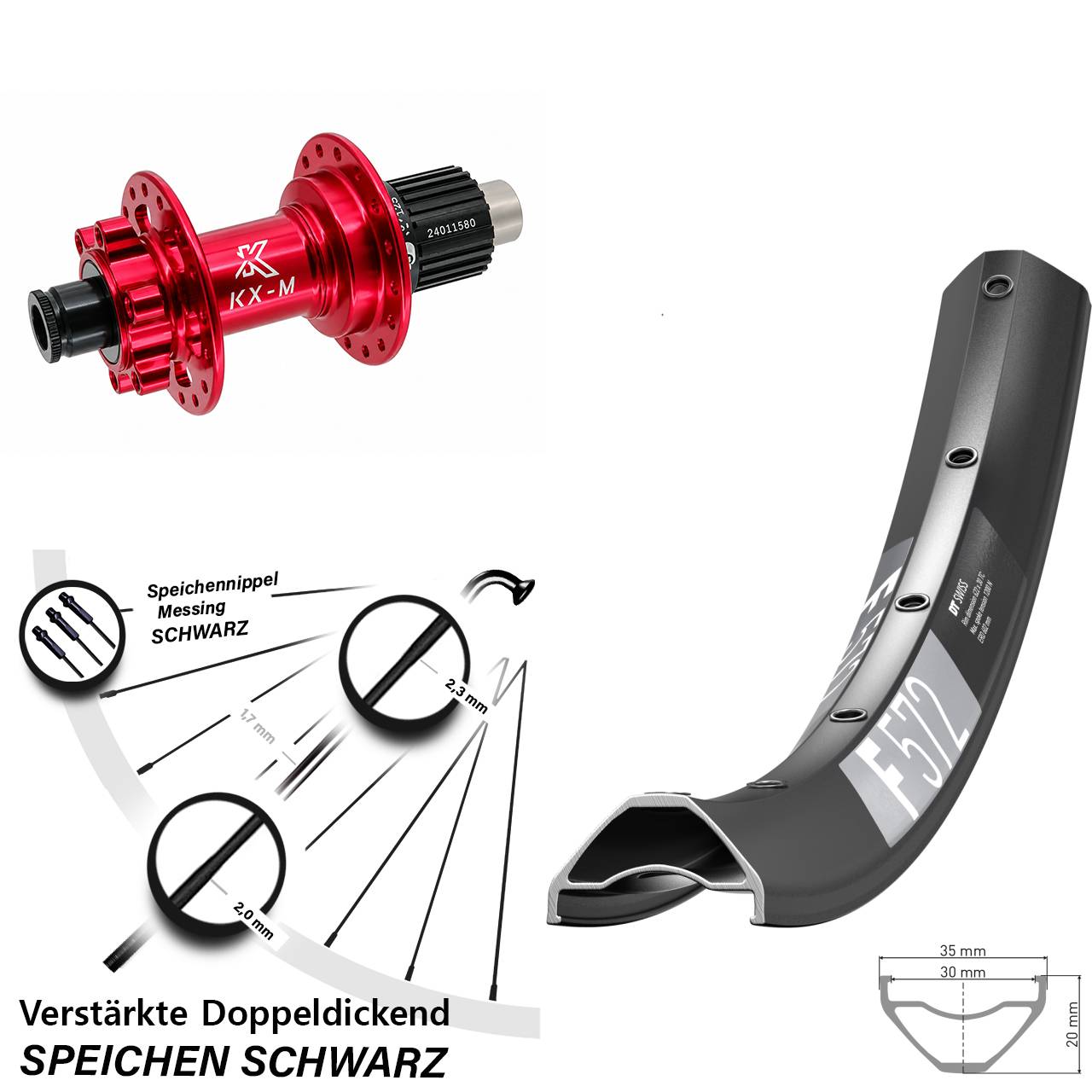 29 Zoll DT Swiss F572 KX-M rot Hinterrad 6-Loch 12x142 Shimano Micro Spline