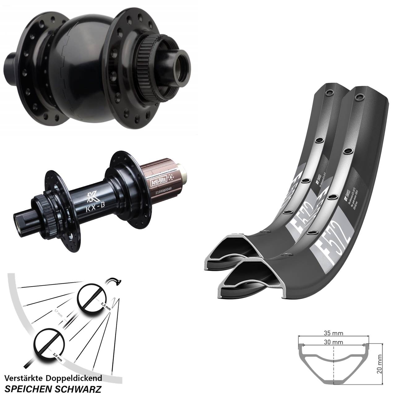 Disc Laufrad-Satz 27,5 Zoll DT Swiss F 572 KX-B SON 28 8-12 fach 15x110 12x148