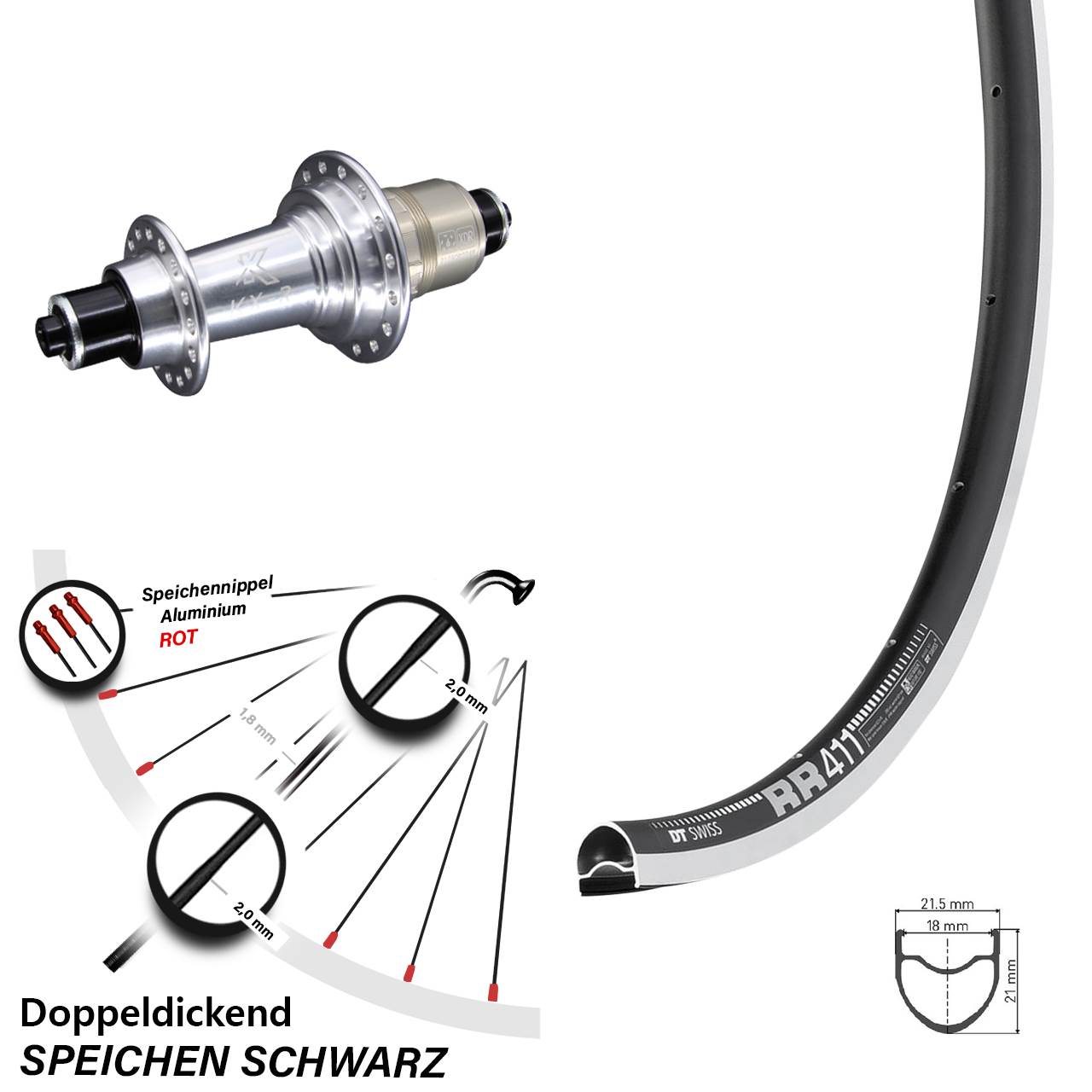 Hinterrad QR 28 Zoll DT Swiss RR 411 KX-R XDR
