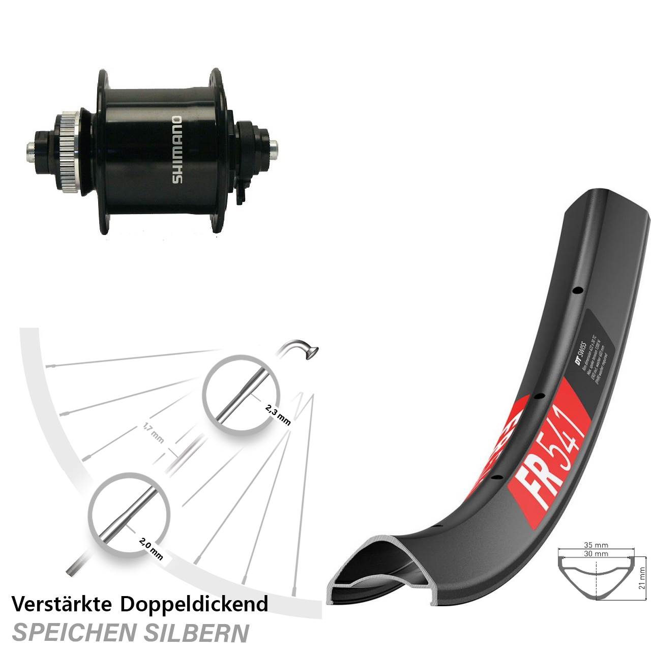 DT Swiss FR 541 Shimano DH-UR700-3D 27,5 Zoll Disc Laufrad mit Nabendynamo QR