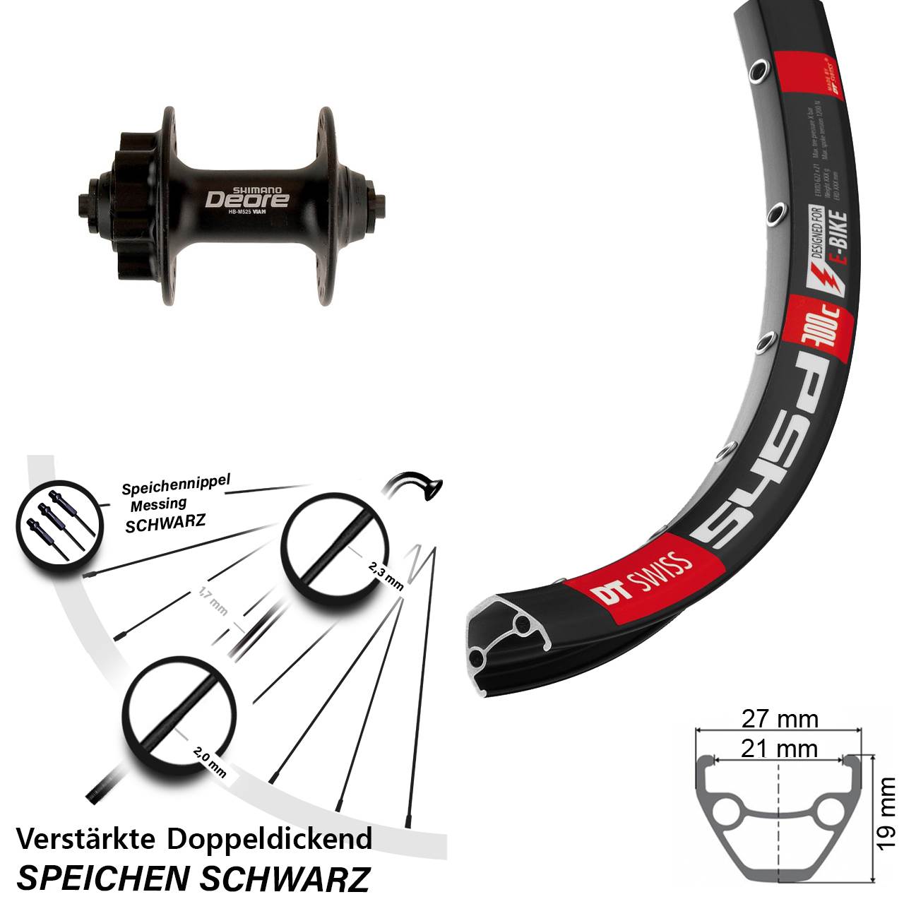 Vorderrad 6-Loch QR 28 Zoll DT Swiss 545d Shimano Deore HB-M525