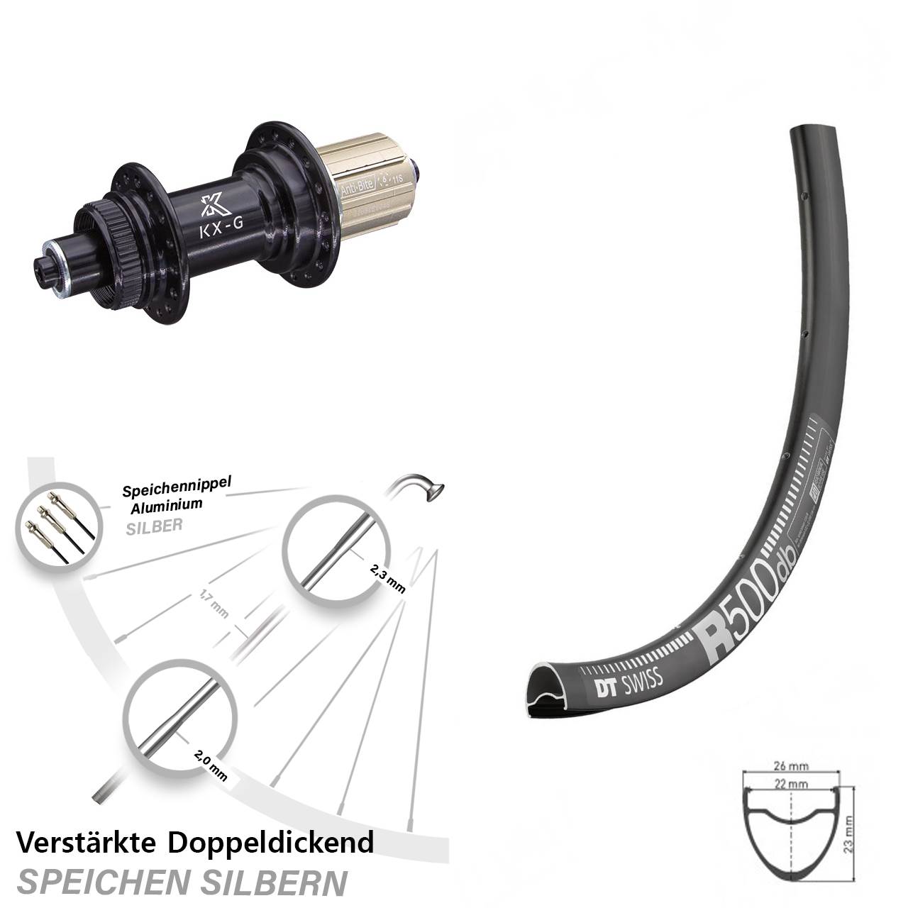 Disc Hinterrad 28-29 Zoll DT Swiss R 500 KX-G 8-12 fach QR