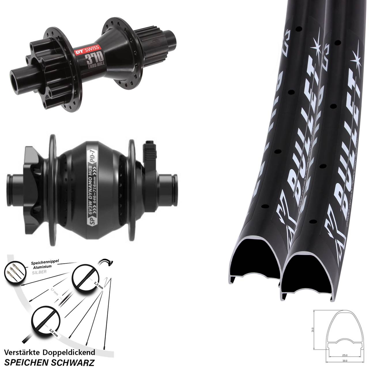 Disc Laufrad-Satz 12x100/142 28 Zoll KX Bullet OS DT Swiss 370 Hybrid SP PD-7 Micro Spline