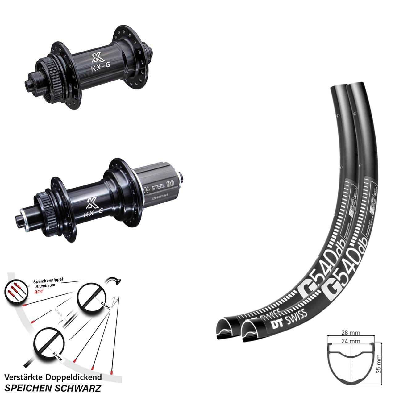 Laufradsatz Gravel 27,5 Zoll verstärkt DT Swiss G 540 KX-GS Centerlock Shimano 8-12 fach