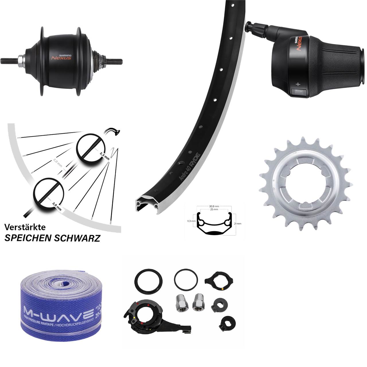 Hinterrad 24 Zoll Ryde Andra 40 Shimano Nexus 8 Gang Premium