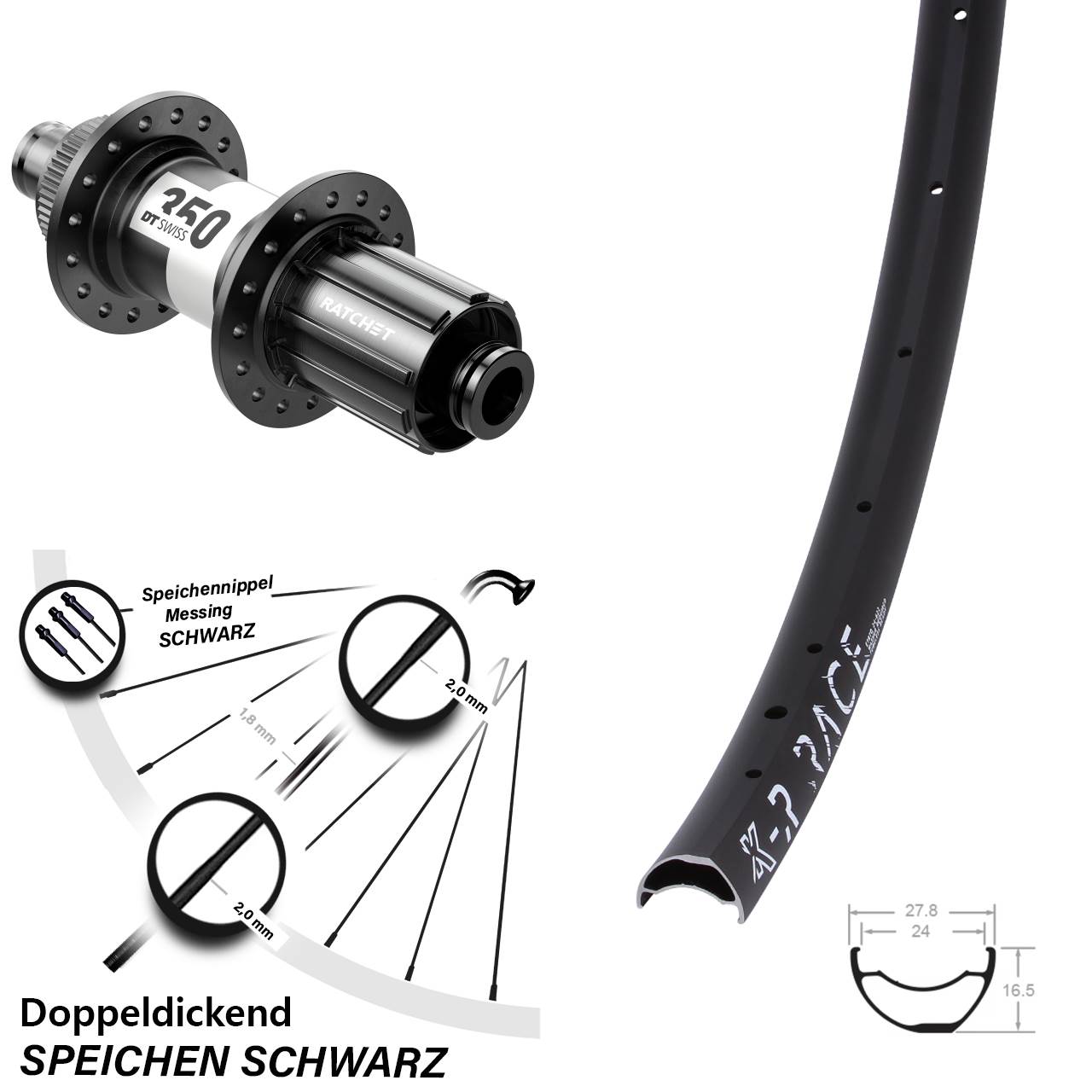 28 Zoll KX-R Race DT Swiss 350 Hinterrad Centerlock 12x142 8-11 fach
