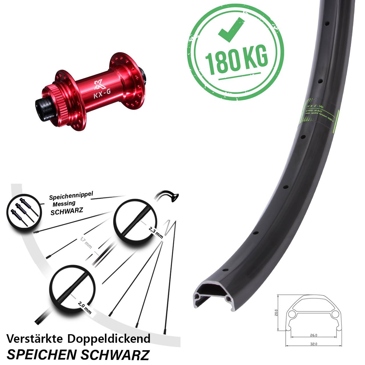 Centerlock Vorderrad 28 Zoll KX-G Evo rot 12x100