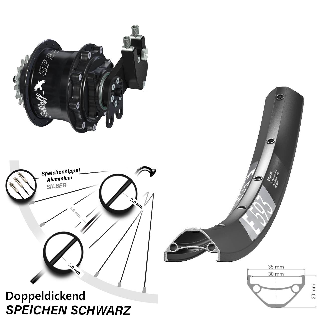 Hinterrad 29 Zoll DT Swiss E 593 Disc Rohloff Speedhub 500/14 CC DB Tandem schwarz