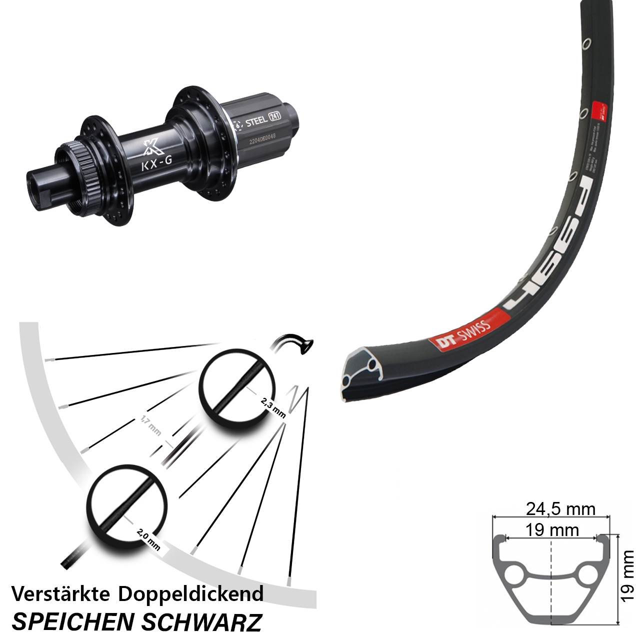 29 Zoll DT Swiss 466 KX-GS Stahl Freilauf Hinterrad Centerlock 12x142 8-12 fach
