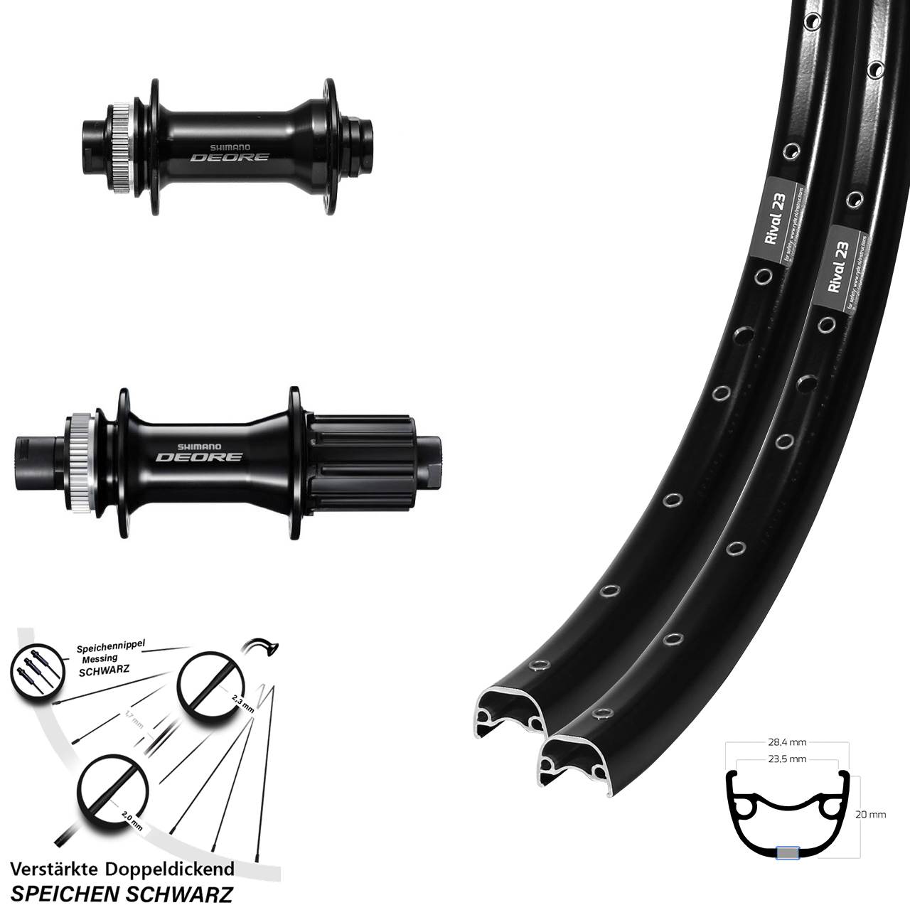 Ryde Rival 23 Shimano Deore 27,5 Zoll Centerlock Laufradsatz 15x110 12x148 8-11 fach