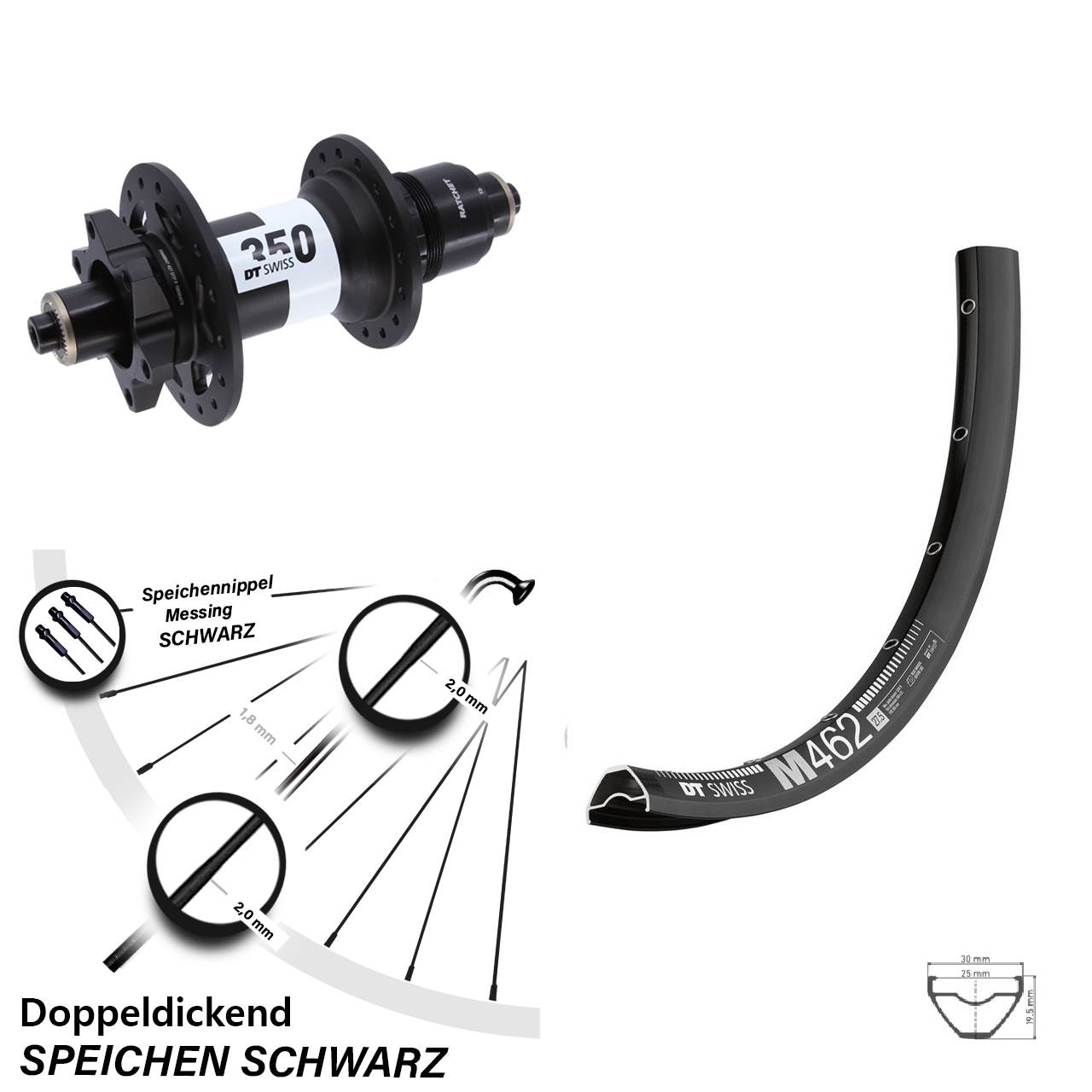 Hinterrad 27,5 Zoll DT Swiss M 462-350 6-Loch XD QR