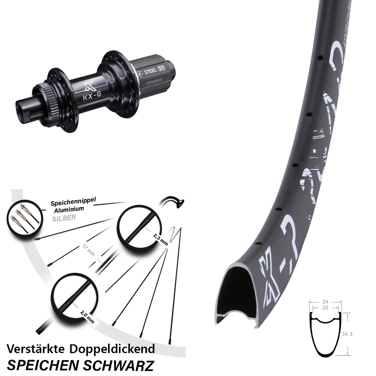 Disc Laufrad 12x142 28 Zoll KX-R Road schwarz verstärkt 8-12 fach HG