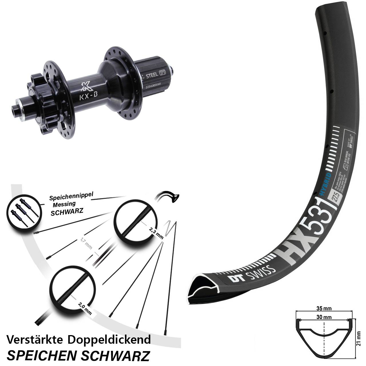 Disc Laufrad 29 Zoll DT Swiss HX531 KX-B 8-12 fach HG für Schnellspanner Boost