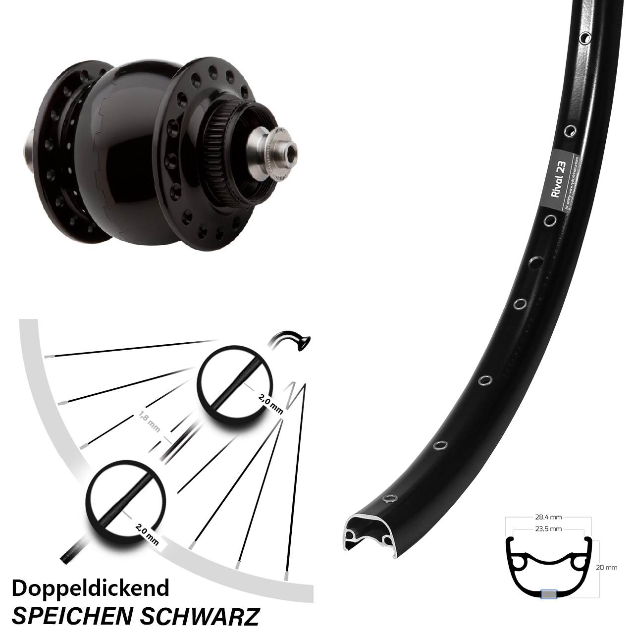 Disc Nabendynamovorderrad 27,5 Zoll Ryde Rival 23 SON delux QR