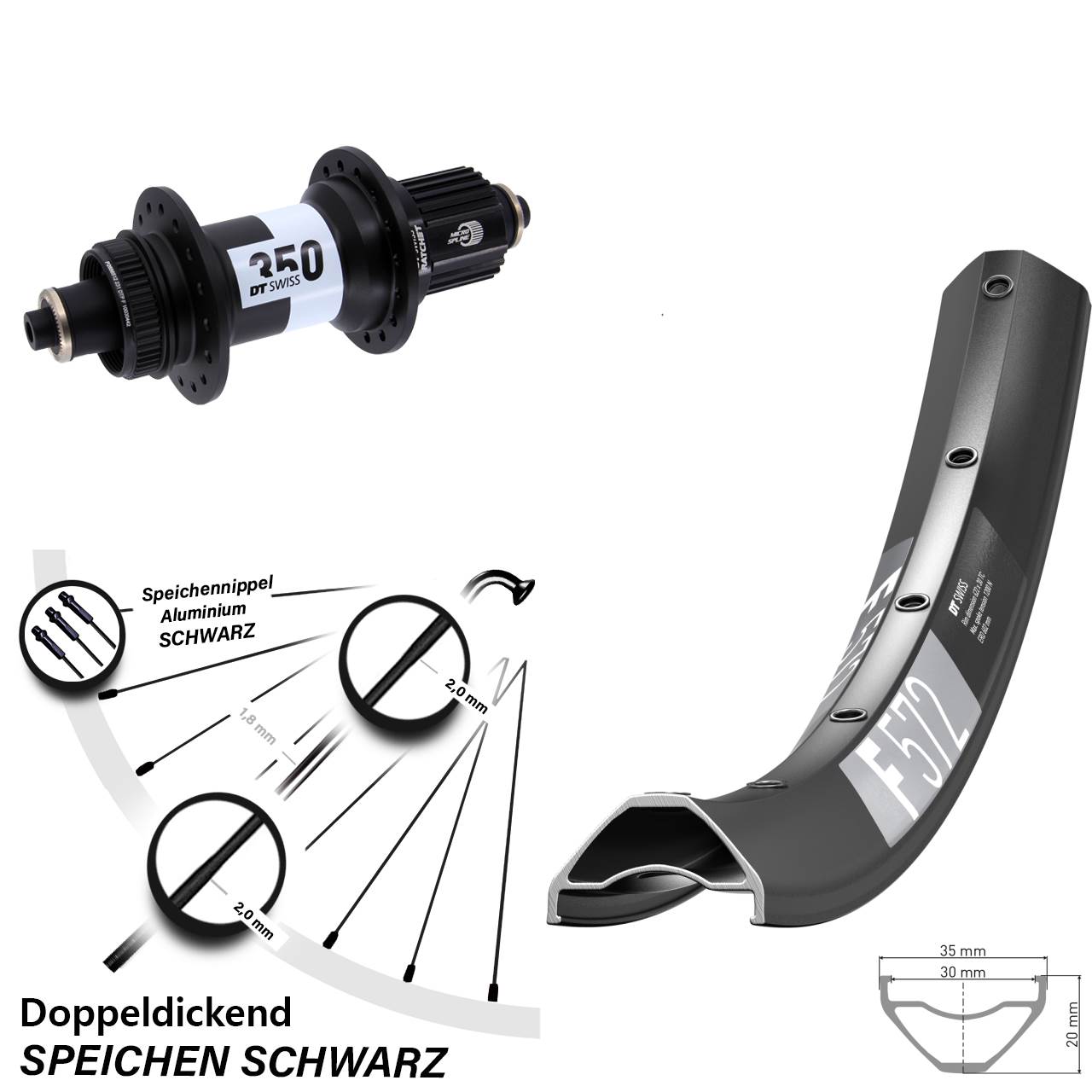 Hinterrad 27,5 Zoll DT Swiss F 572-350 Centerlock Micro Spline QR