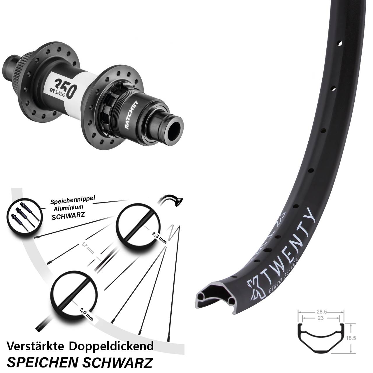 Hinterrad Centerlock 20 Zoll KX Twenty DT Swiss 350 SRAM XD 12x148
