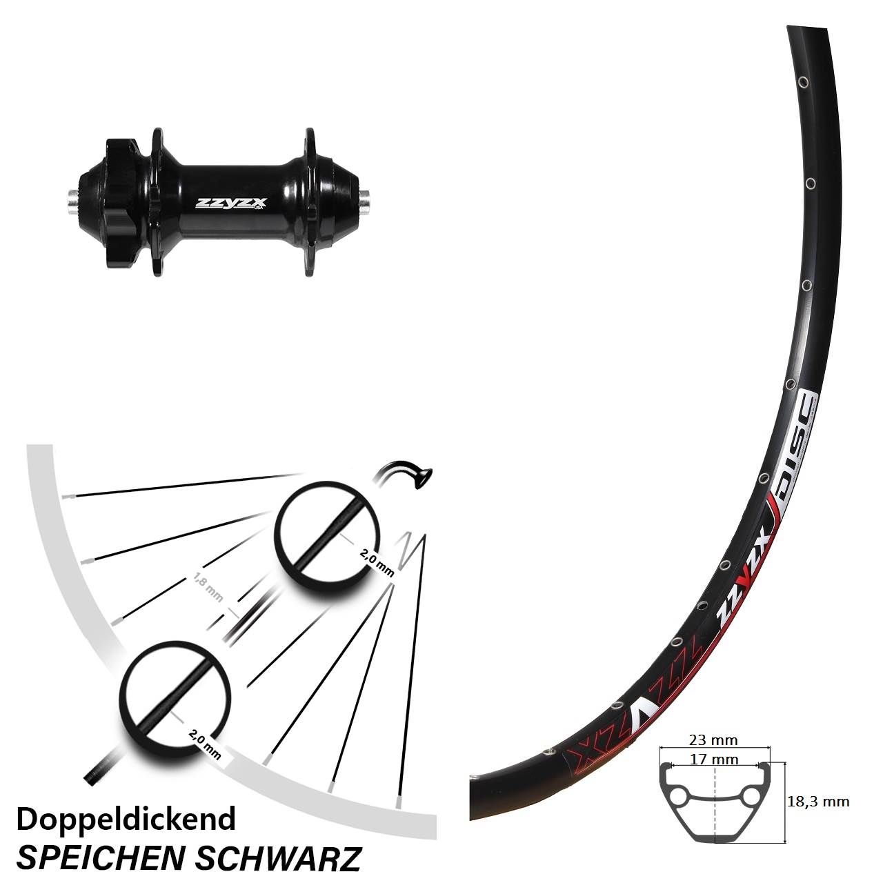 Vorderrad 6-Loch für Schnellspanner 26 Zoll Mach1 Formula DC-93