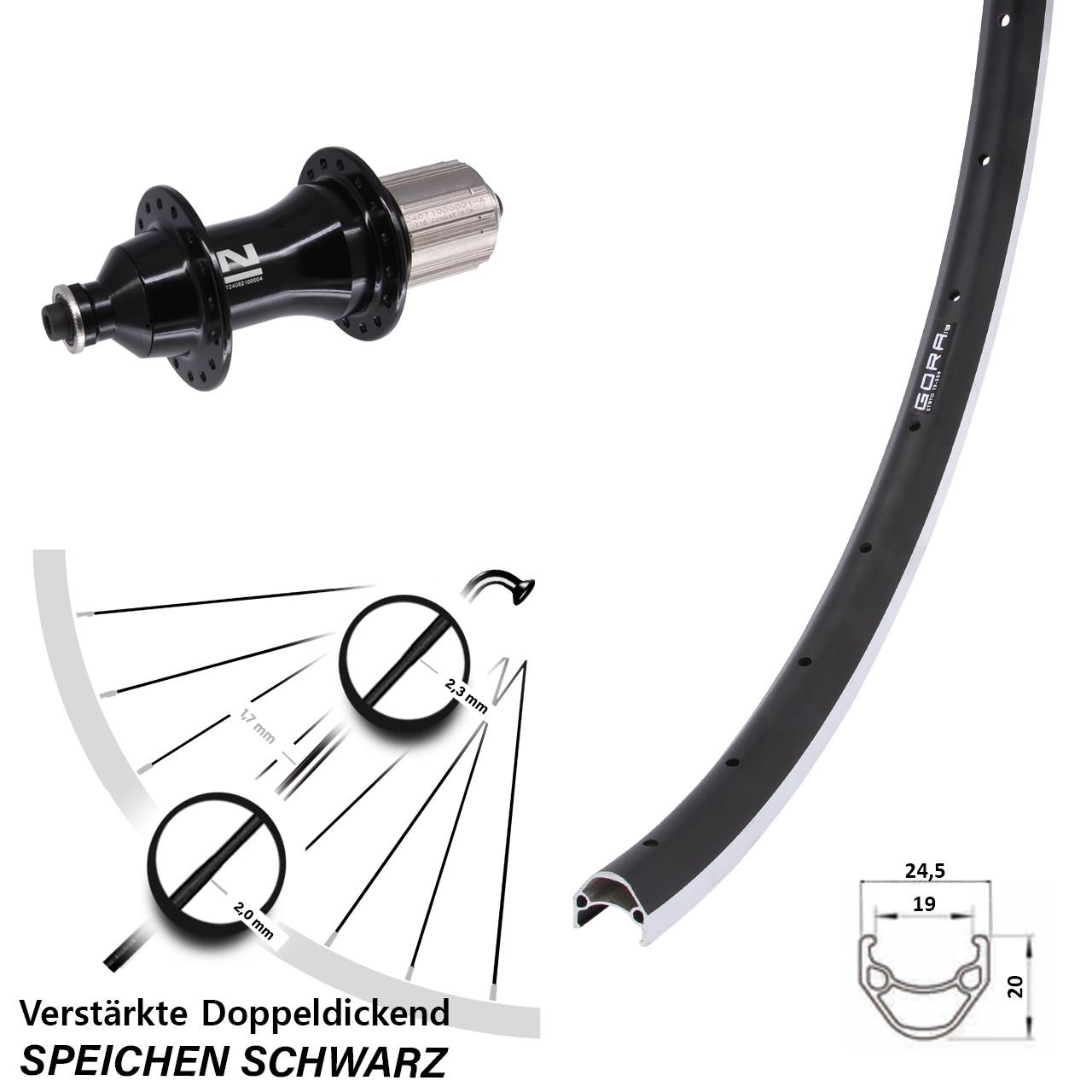 Gora 19 Novatec F162 Strong 26 Zoll Hinterrad QR 8-12 fach