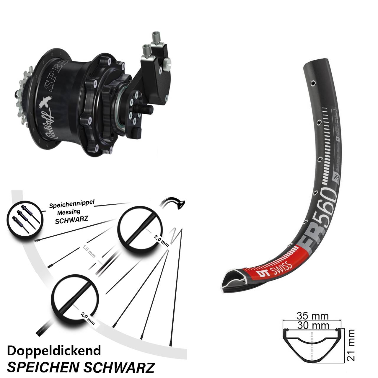 Hinterrad 26 Zoll DT Swiss FR 560 Disc Rohloff Speedhub 500/14 TS DB OEM Tandem schwarz