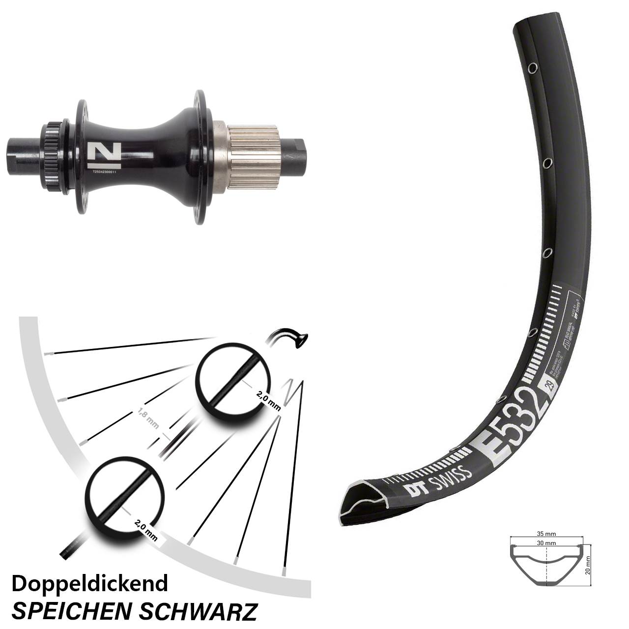 Disc Laufrad 12x148 29 Zoll DT Swiss E532 Novatec D462SB Shimano Micro Spline