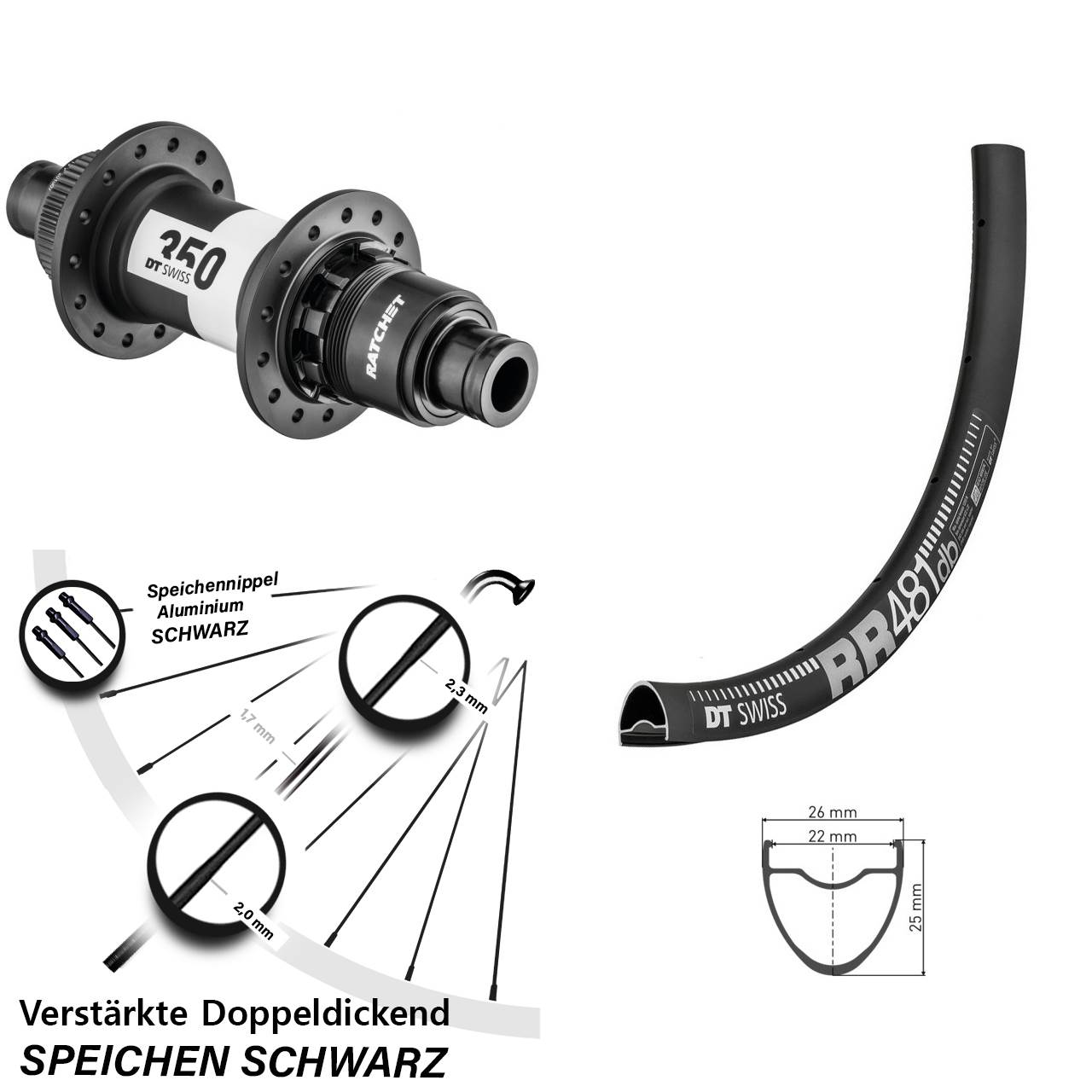 28 Zoll DT Swiss RR 481 350 SRAM XD Centerlock Disc Hinterrad 12x142