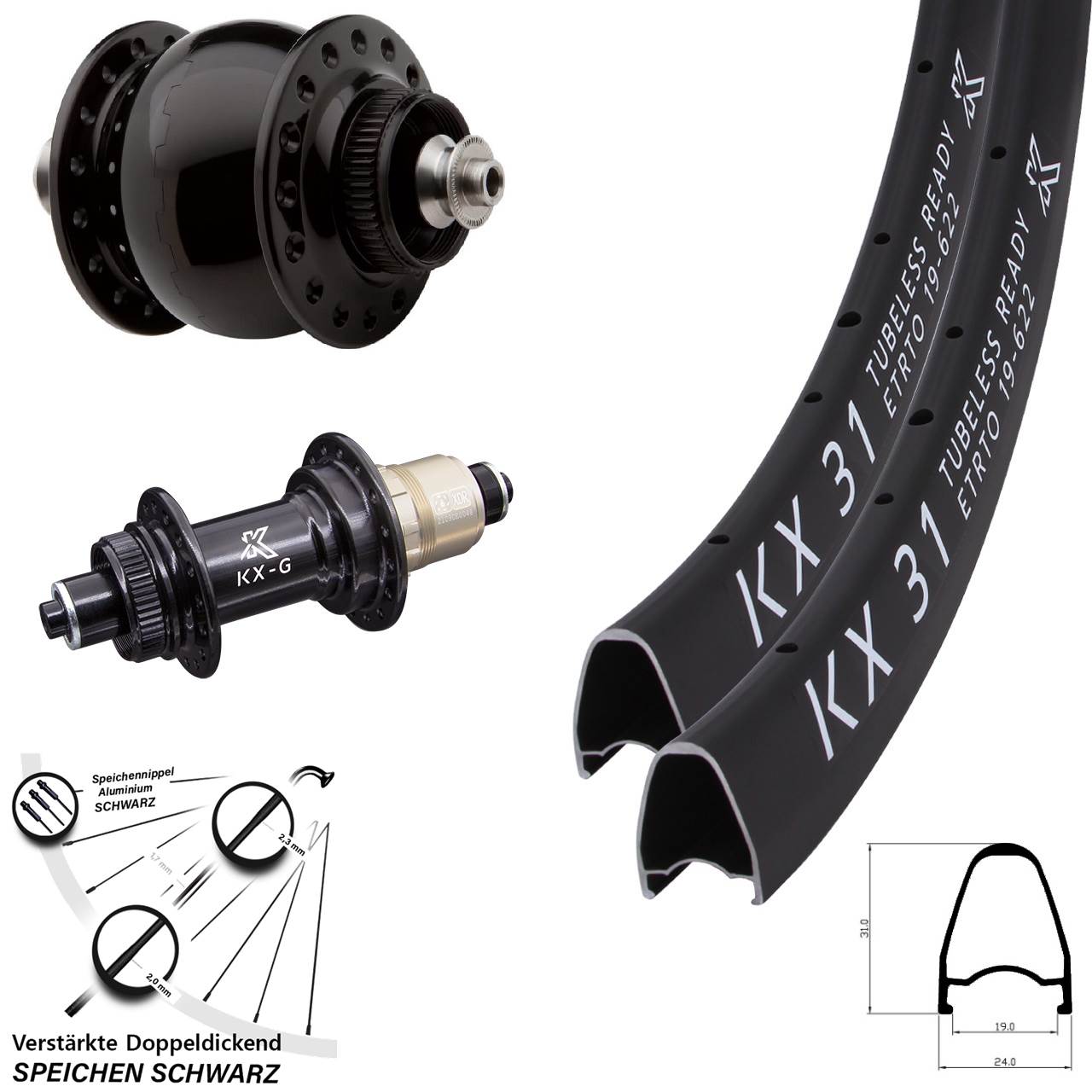 SON 28 Zoll KX-G 31 Disc Laufrad-Satz für Schnellspanner XDR 11-12 fach