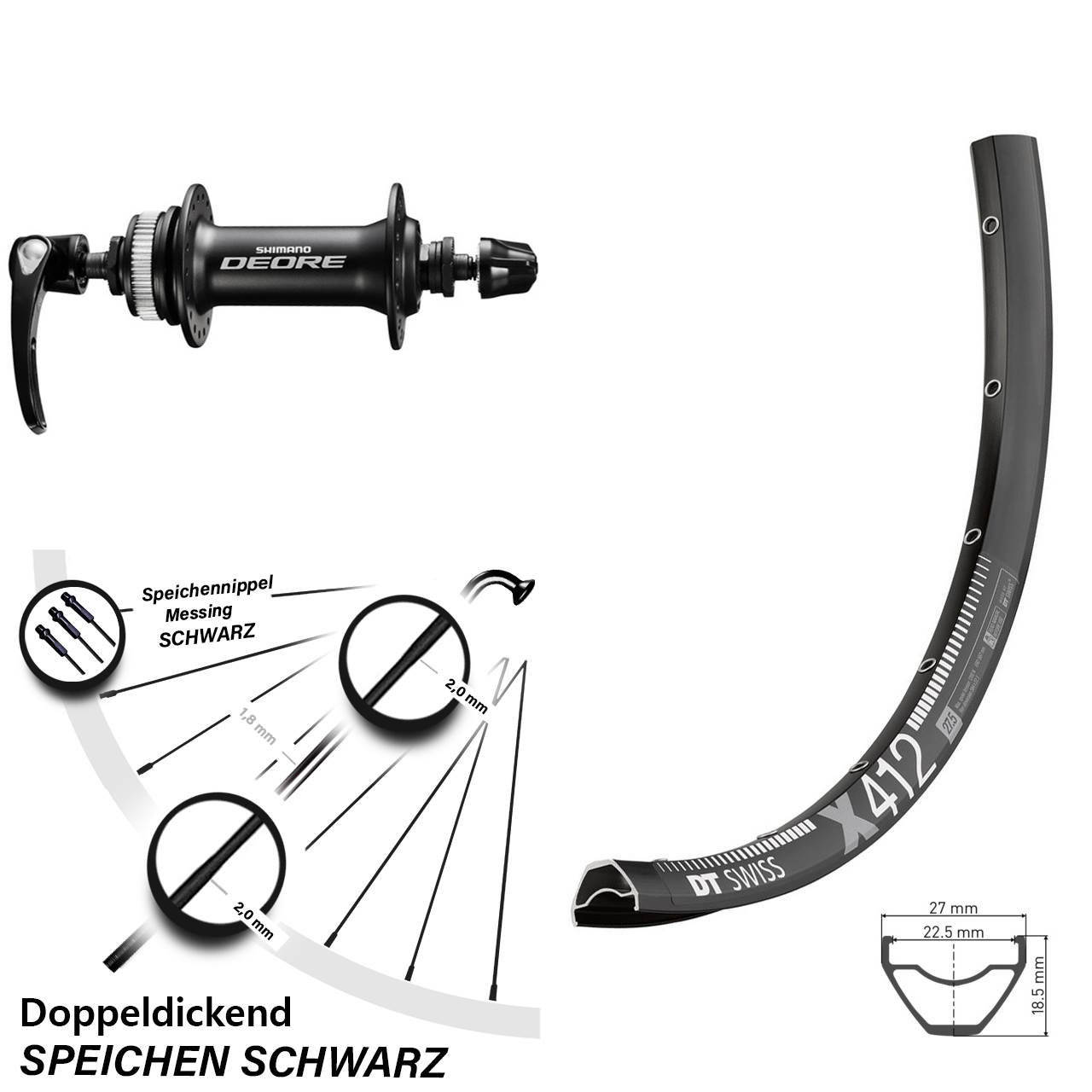 29 Zoll DT Swiss X 412 Shimano Deore Disc Vorderrad für Schnellspanner