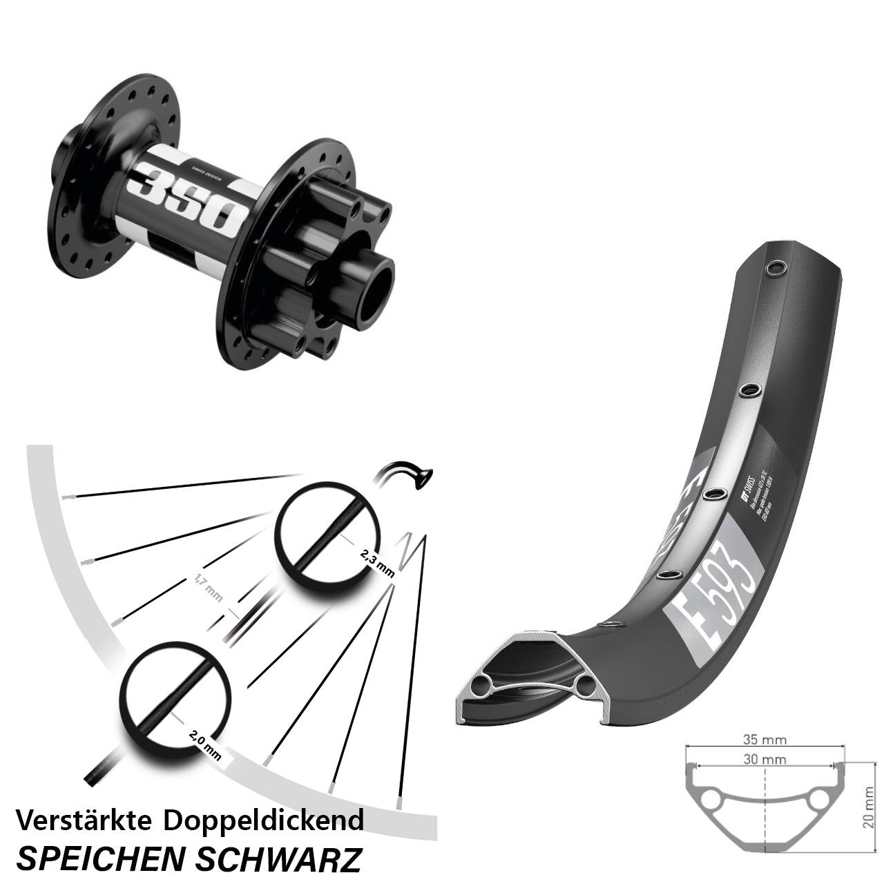 29 Zoll DT Swiss E 593-350 6-Loch Vorderrad 15x110 Boost