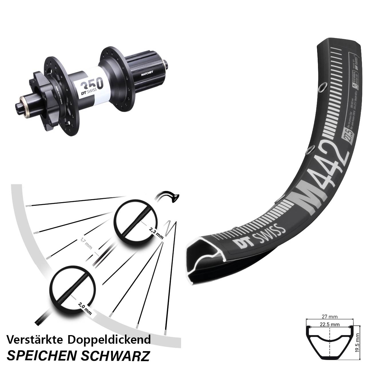 Disc Hinterrad 28-29 Zoll DT Swiss M 442-350 8-11 fach für Schnellspanner