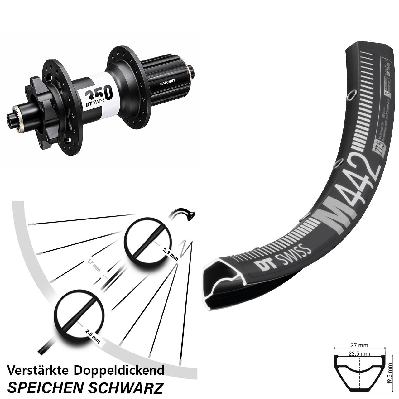 Disc Hinterrad 28-29 Zoll DT Swiss M 442-350 8-11 fach für Schnellspanner