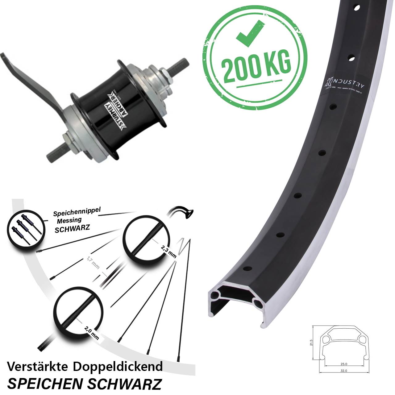 20 Zoll Laufrad KX Industry Sturmey Archer Duomatic Kick-Shift schwarz