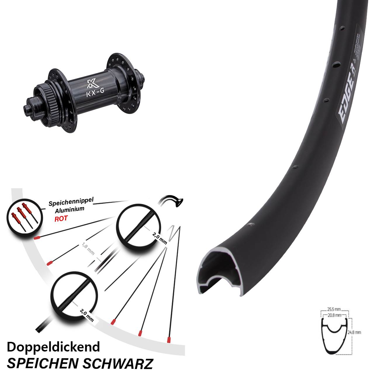 Ryde Edge R25 OS Disc Vorderrad 28 Zoll KX-G Centerlock 5x100 mm