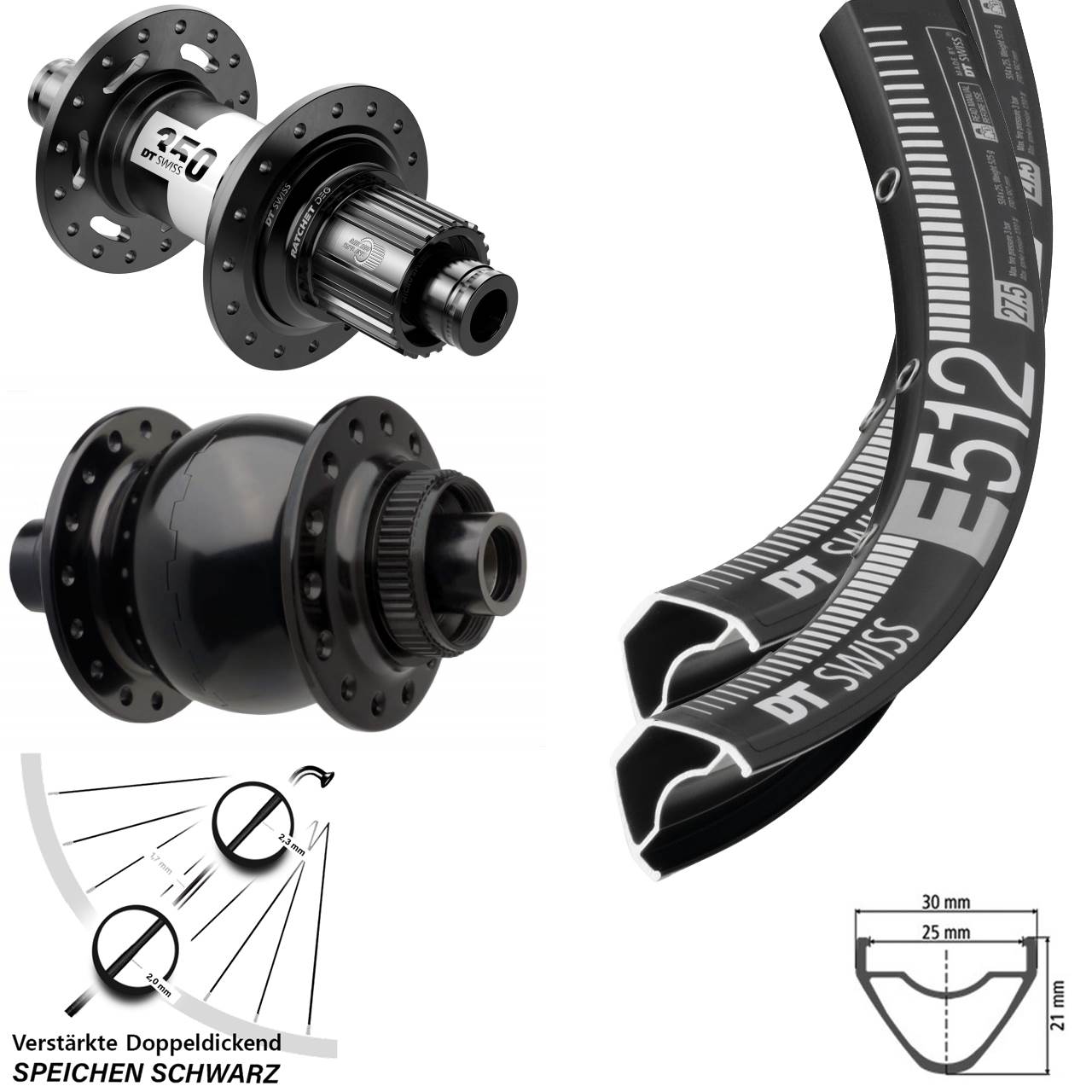 Laufradsatz Centerlock 29 Zoll DT Swiss E 512 350 DEG 72 SON 28 Shimano Micro Spline Boost