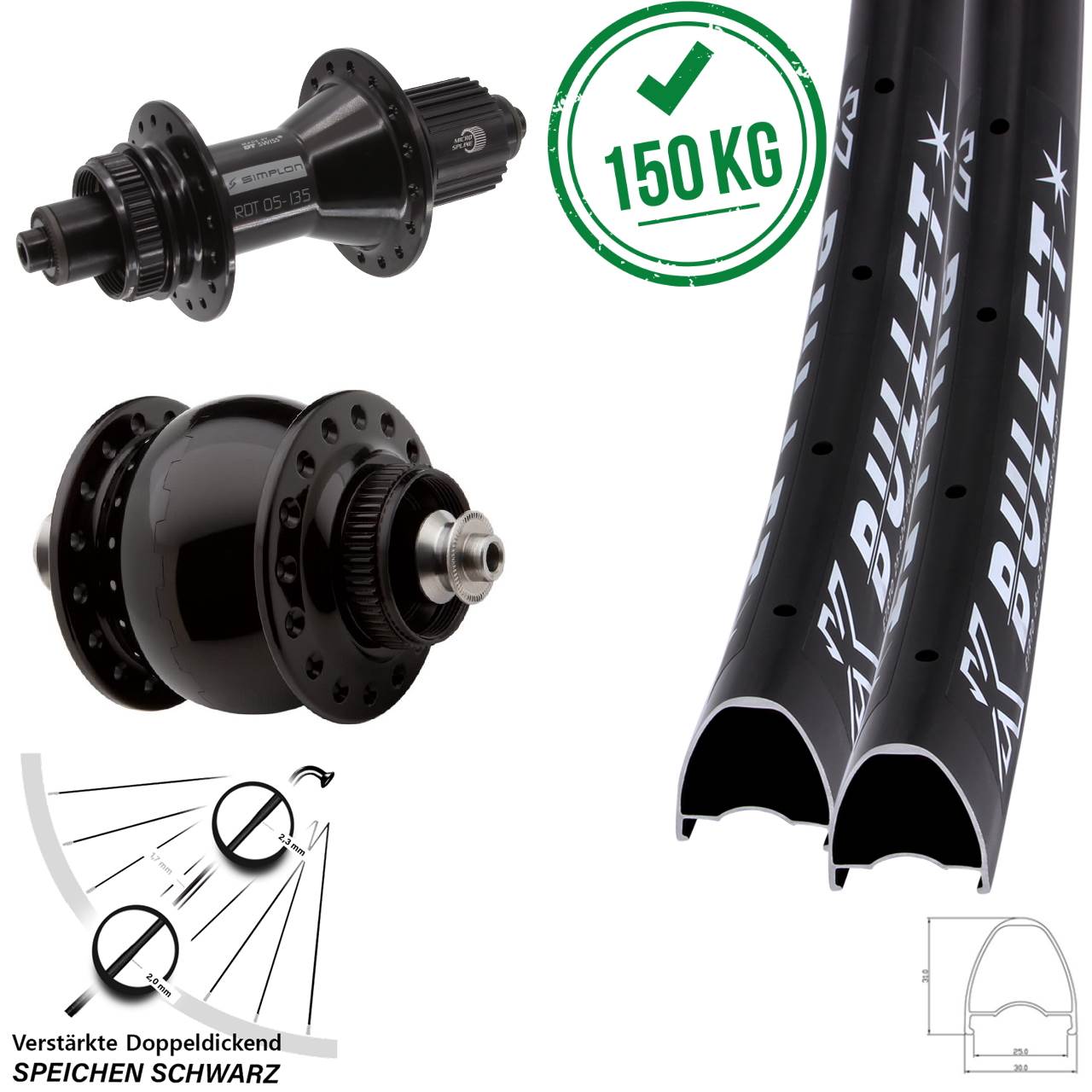 Centerlock Laufradsatz 28-29 Zoll KX Bullet DT Swiss 370 Hybrid SON 28 Micro Spline QR