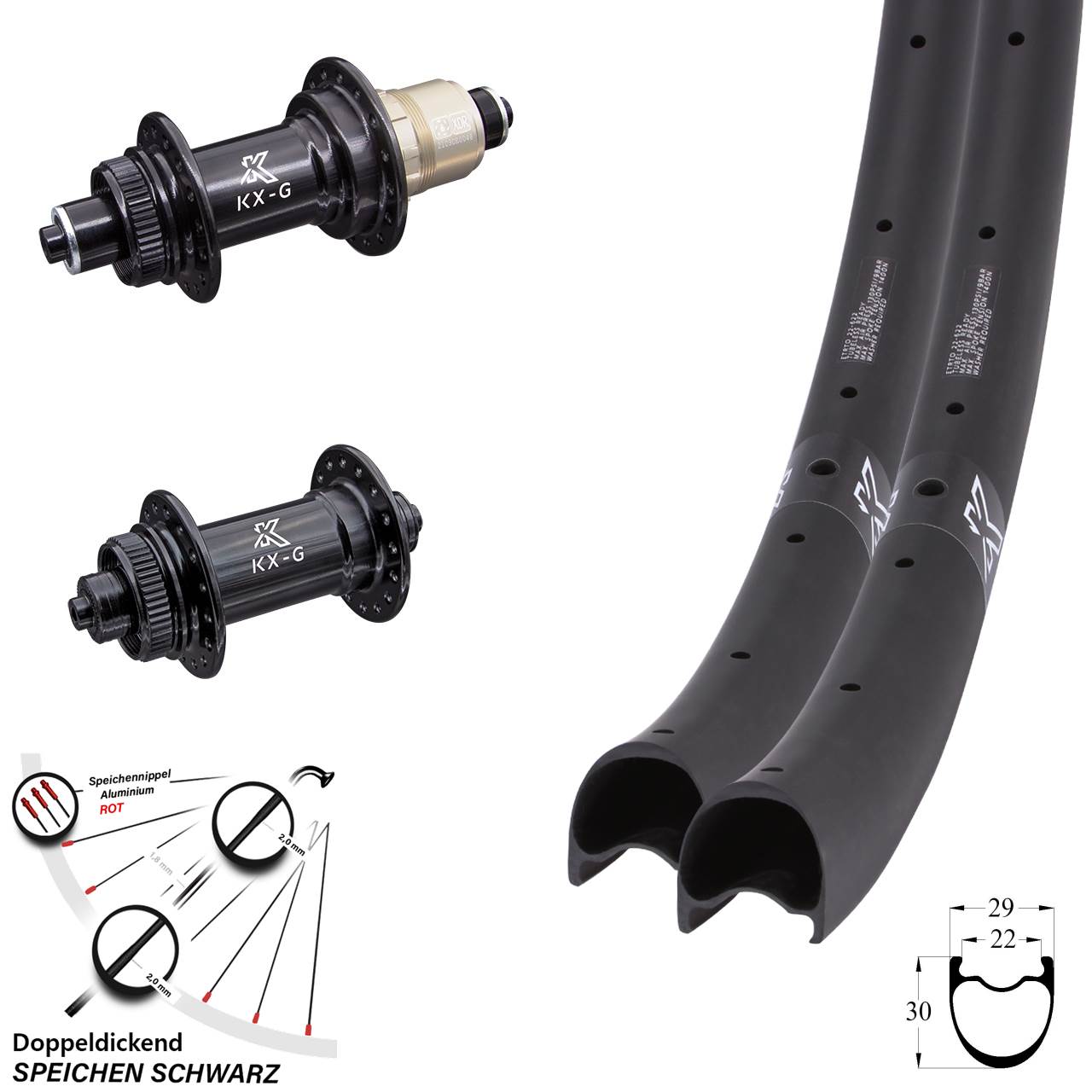 Disc Laufradsatz für Schnellspanner 29 Zoll KX-GRC Gravel Carbon XDR