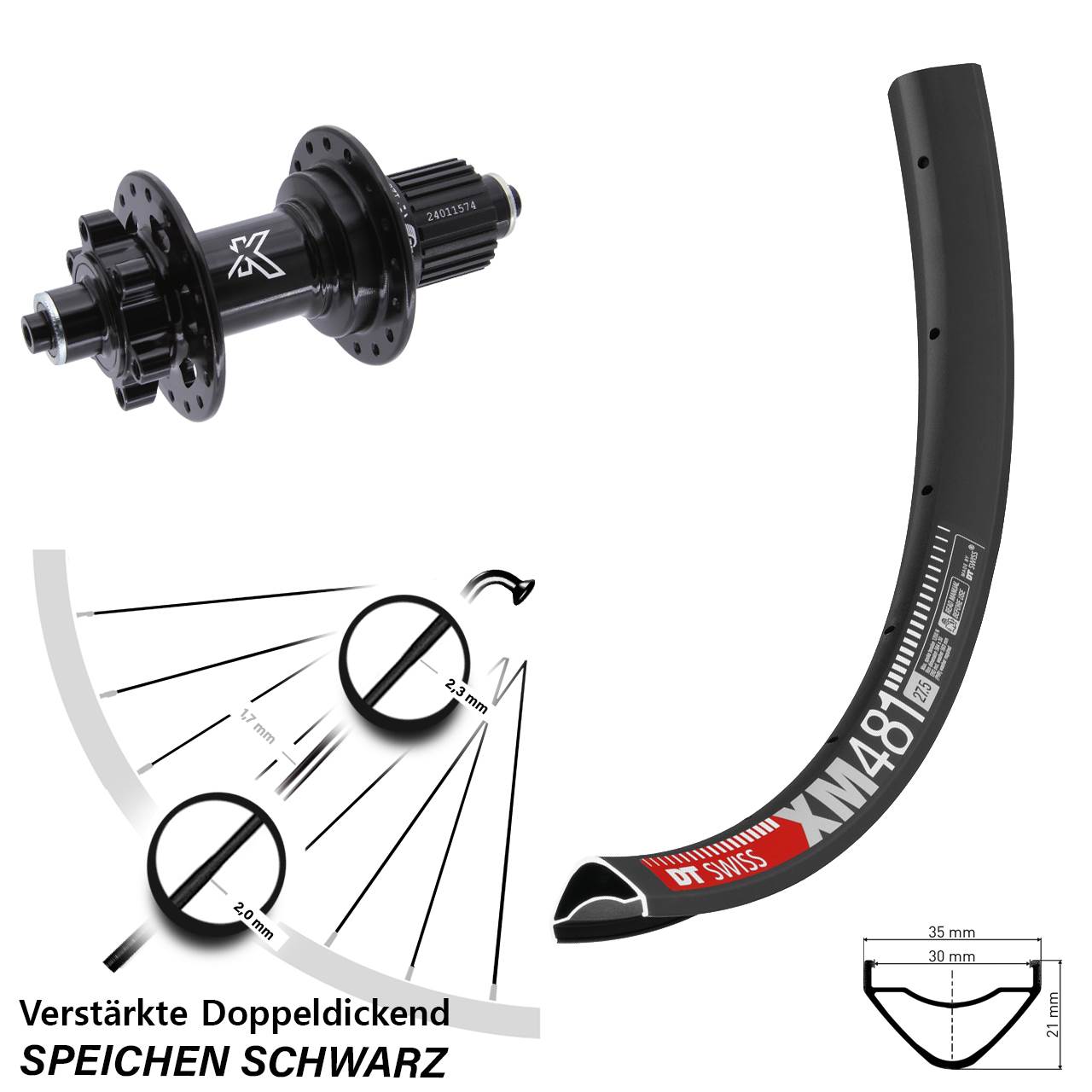 6-Loch Hinterrad QR 27,5 Zoll DT Swiss XM 481 KX-M Shimano Micro Spline