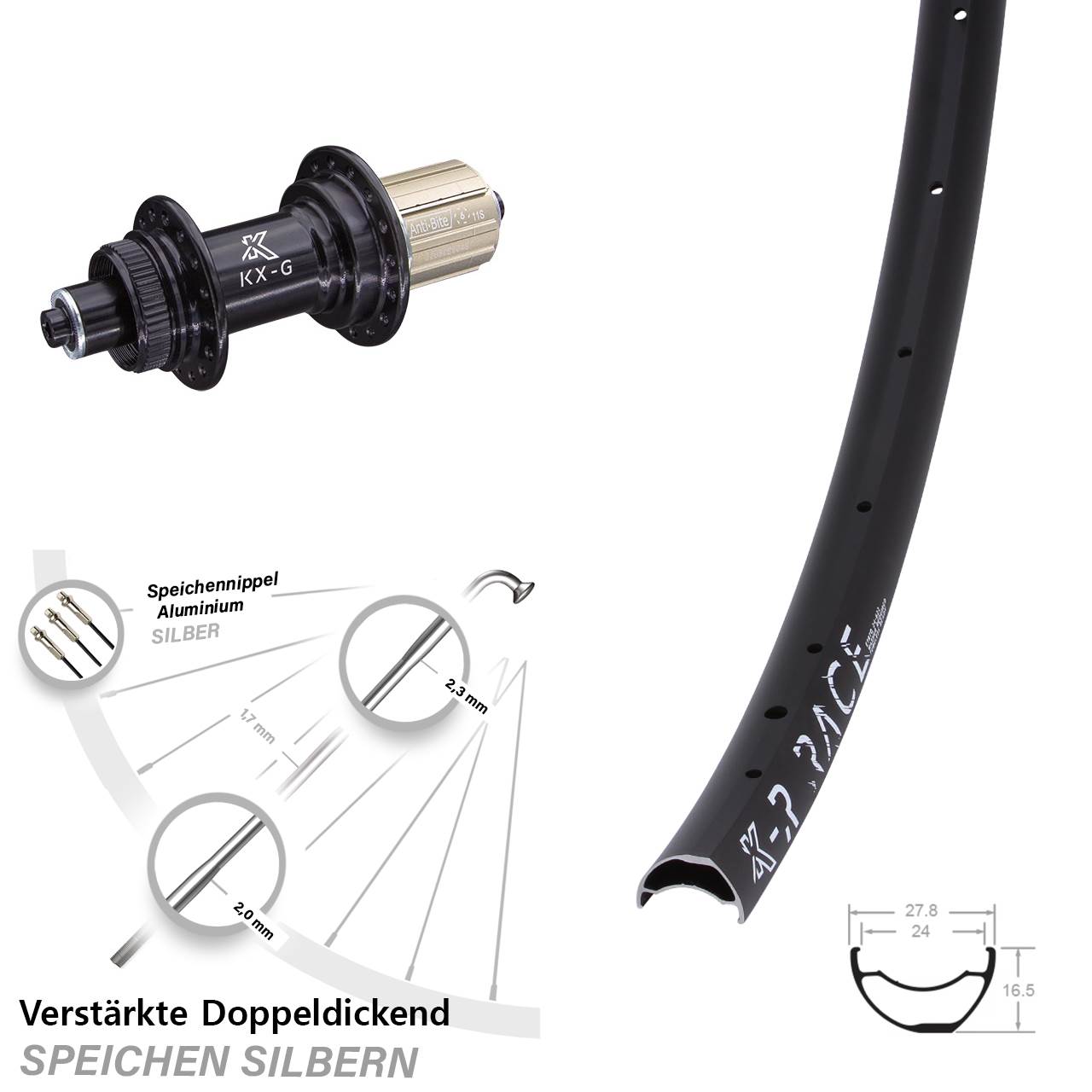 28 Zoll KX-GR Race Centerlock Hinterrad für Schnellspanner 8-12 fach