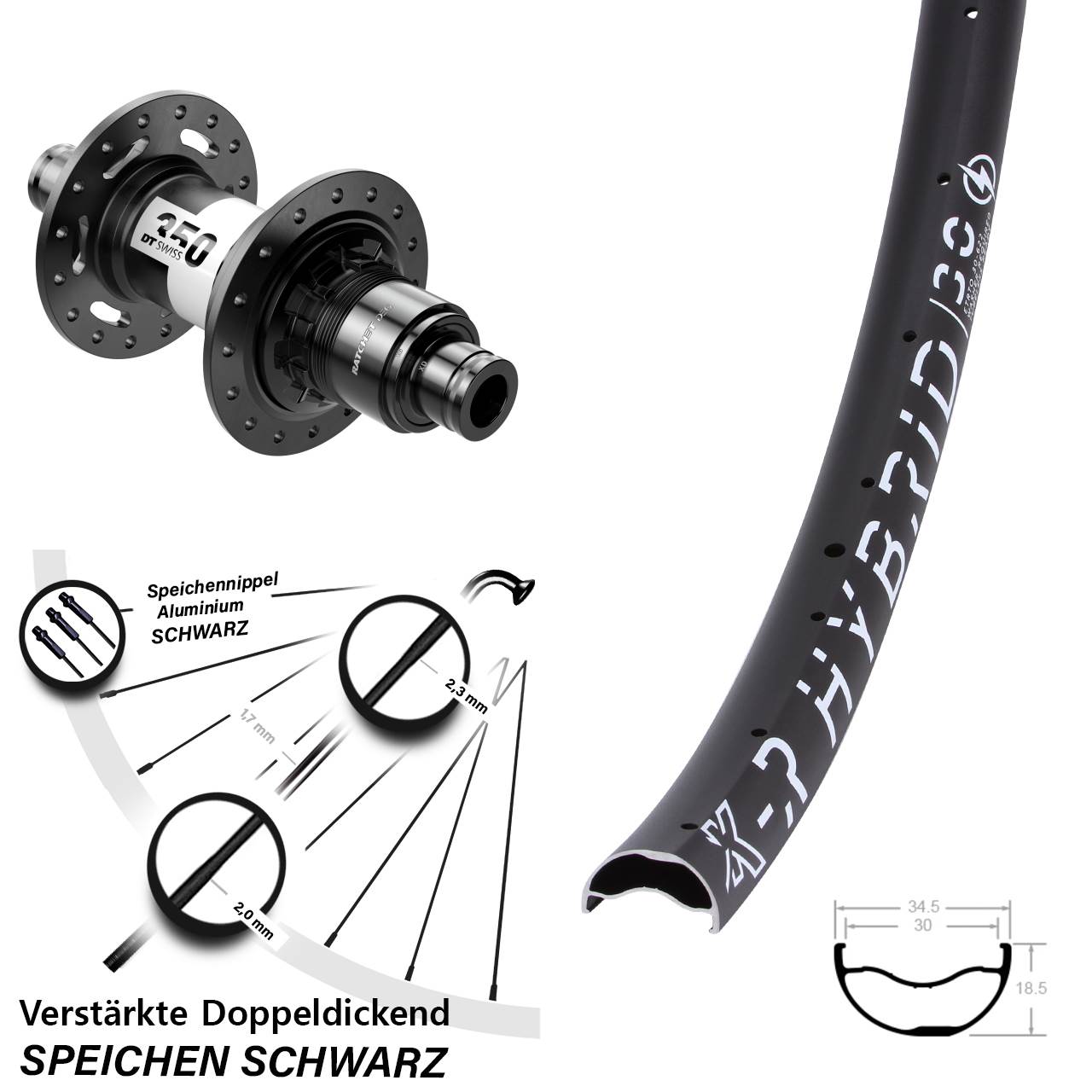 29 Zoll KX-R Hybrid 30 DT Swiss 350 DEG72 Disc Laufrad 12x148 SRAM XD