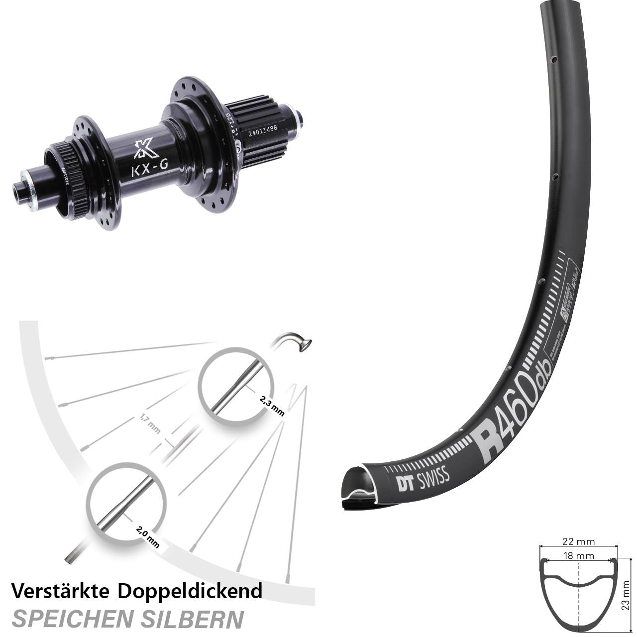 Hinterrad Centerlock QR 28 Zoll DT Swiss R 460 KX-G Micro Spline